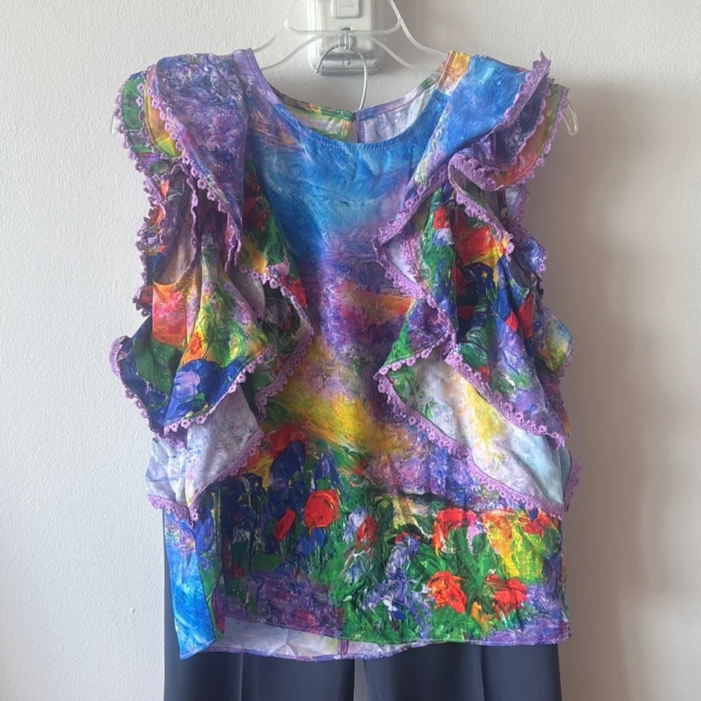 Colorful Ruffled Sleeveless Top - Picture 4 of 4